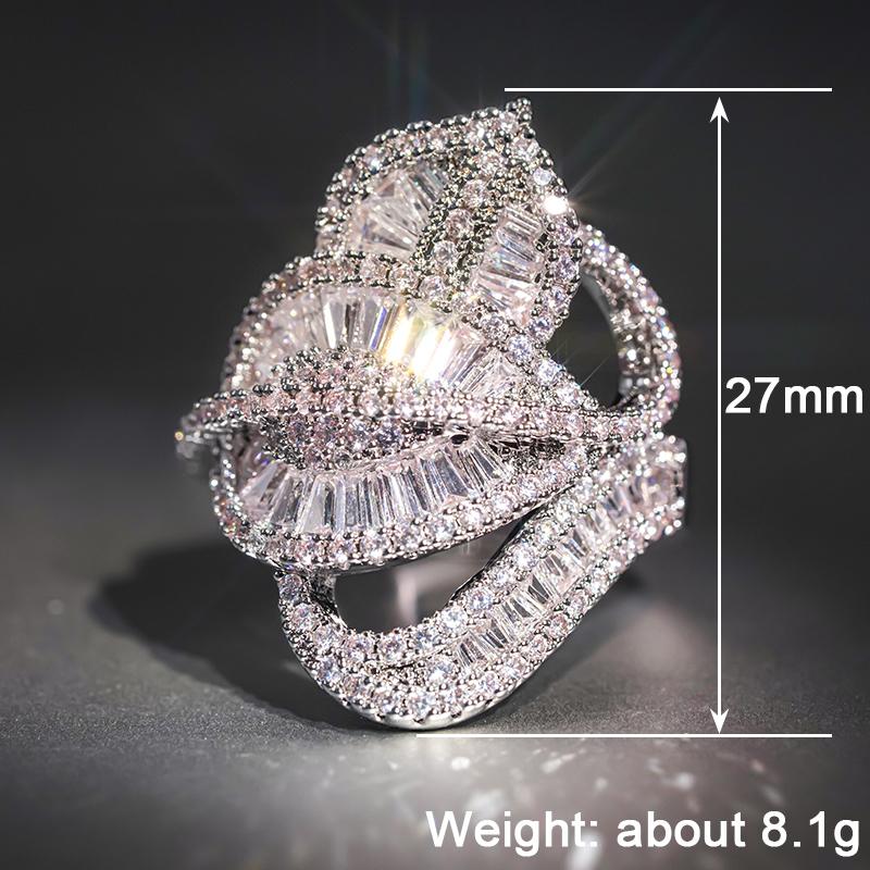 Luxury Leaf Finger Ring Lady Gorgeous Fashion Female Party Accessories with Bright Cubic Zirconia Stylish Jewelry Gifts