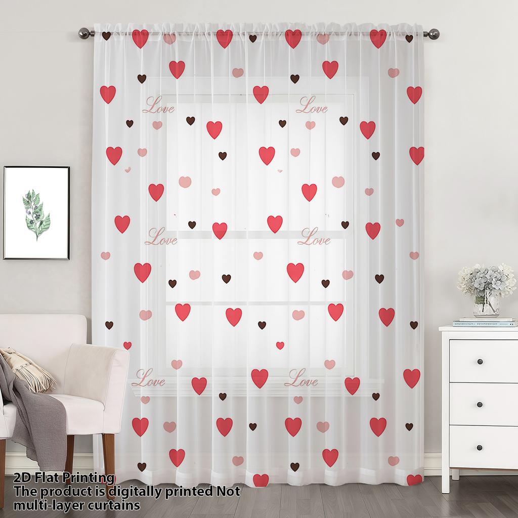 1PC Soft Heart Whisper Sheer Curtain-Multi-Color Love Heart Pole-Mounted Curtain Light Sweet Atmosphere Decorative Sheer Curtain