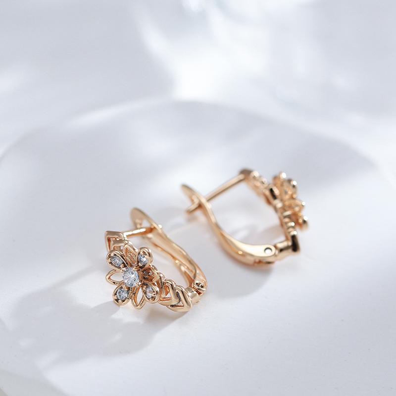 Luxury Cutout Crystal Flowers English Earrings  Rose Gold Color Fine Jewelry Trendy Natural Zircon Full Paved Earrings