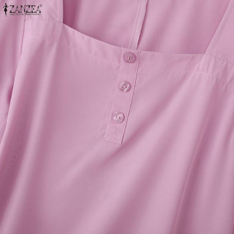 ZANZEA Women Square Collar Solid Color Casual 3/4 Sleeve Blouse