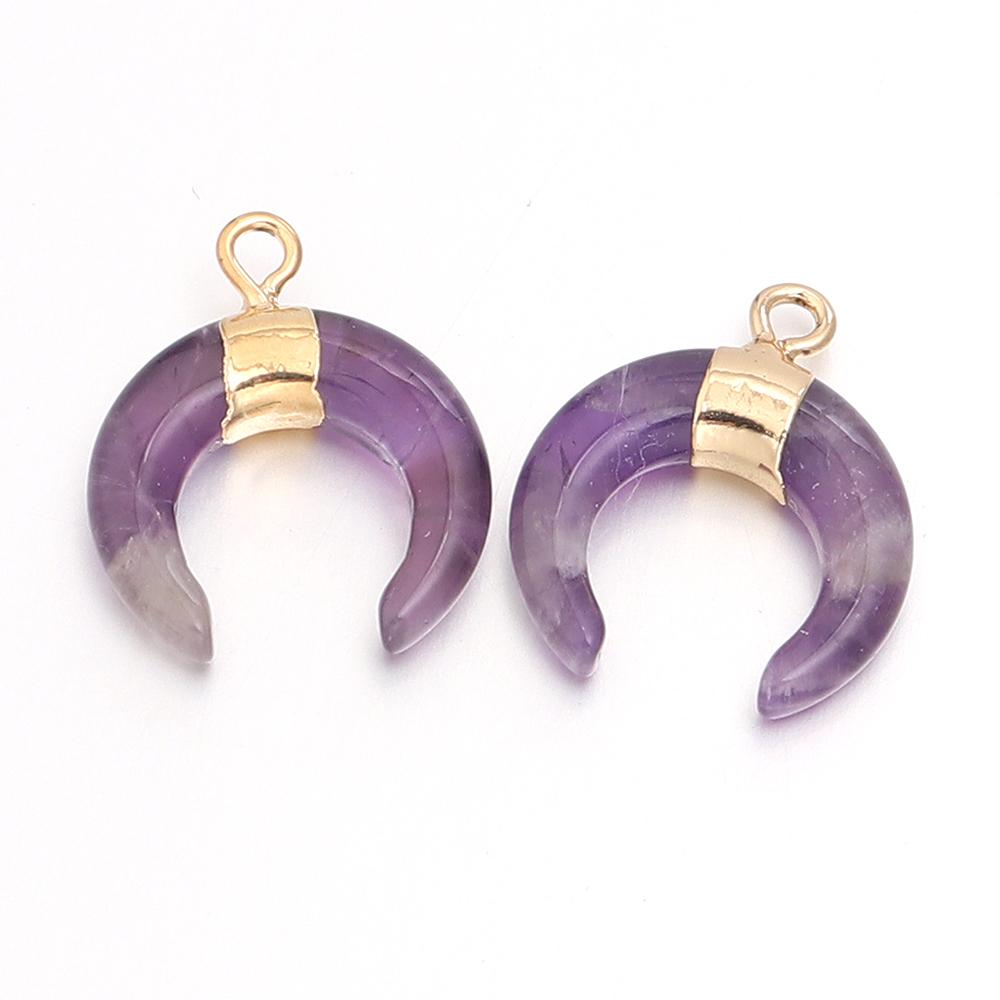 2pcs/lot Moon Shaped Natural Gem Stone Pendant Black Agate Lapis Lazuli Amethyst Charms For Jewelry Making DIY Necklace Earrings