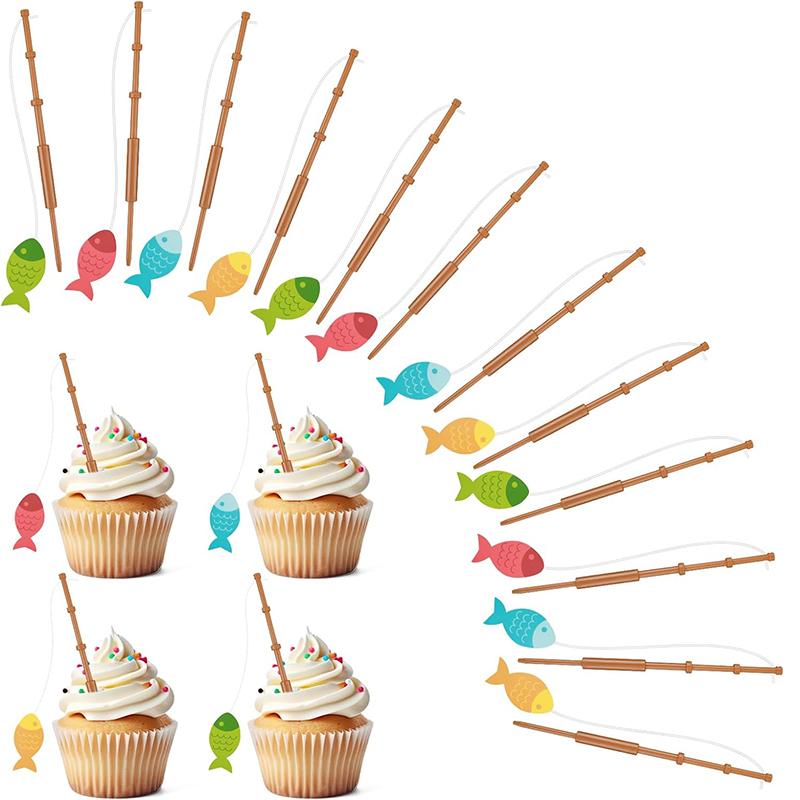 1/3/5Pcs Mini Small Plastic Fishing Rod Cupcake Toppers Birthday Party Favors Snack Cake Decorations Cocktail Picks Fruit Forks