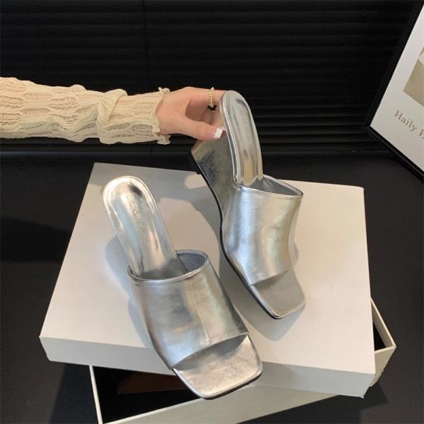 Fashion Slippers Women Summer Shoes Slides Heeled Mules Fashion Square Toe Platform Pantofle High Luxury Soft 2025 Concise Pumps