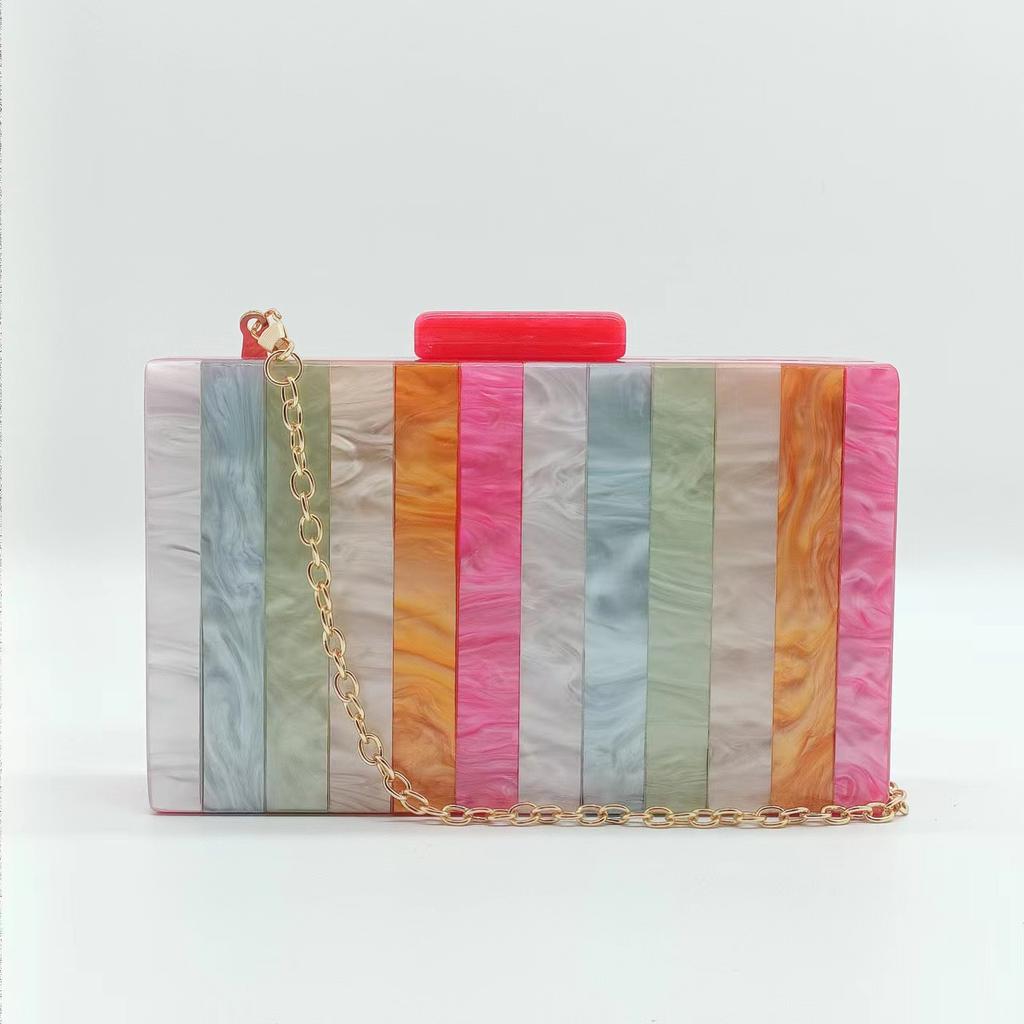 Dinner Bag Retro Splicing Bag Trendy Acrylic Shoulder Chain Bag Women'S Light Luxury