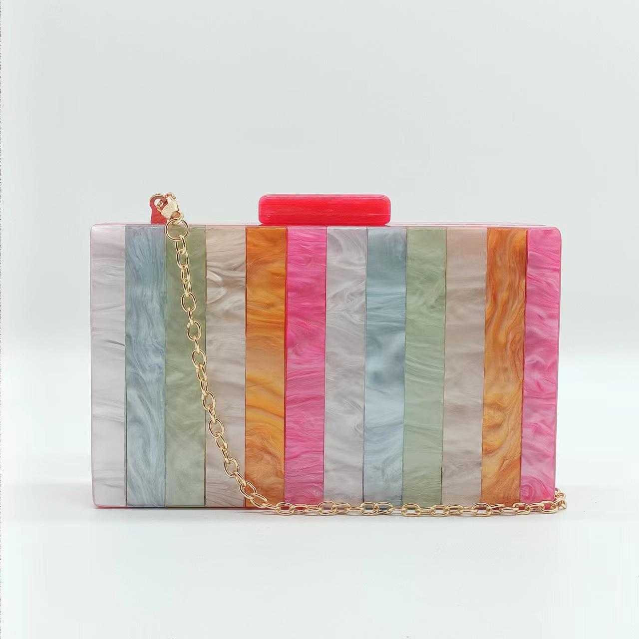 Dinner Bag Retro Splicing Bag Trendy Acrylic Shoulder Chain Bag Women S Light Luxury