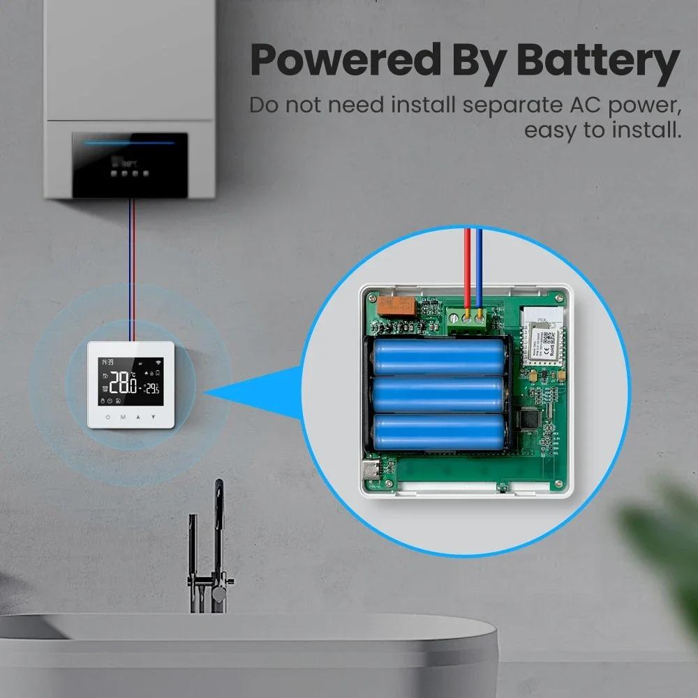 Smart WiFi Thermostat Battery Powered Tuya Compatible with Alexa and Google Home for Heating System of Gas and Water Boilers