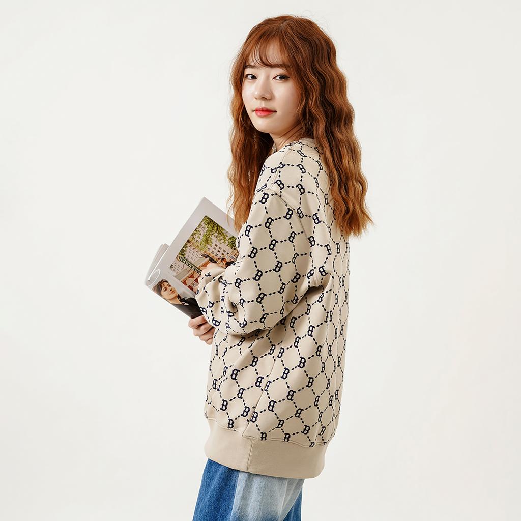 New MLB Base Logo Sweatshirts Unisex Beige 3AMTM0421-43BGS