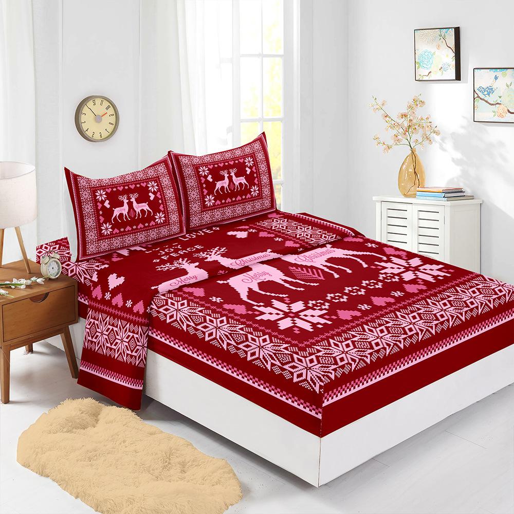 Hot-Selling Red Christmas Mattress Four-Piece Children'S Bedding Printed Mattress Protective Cover