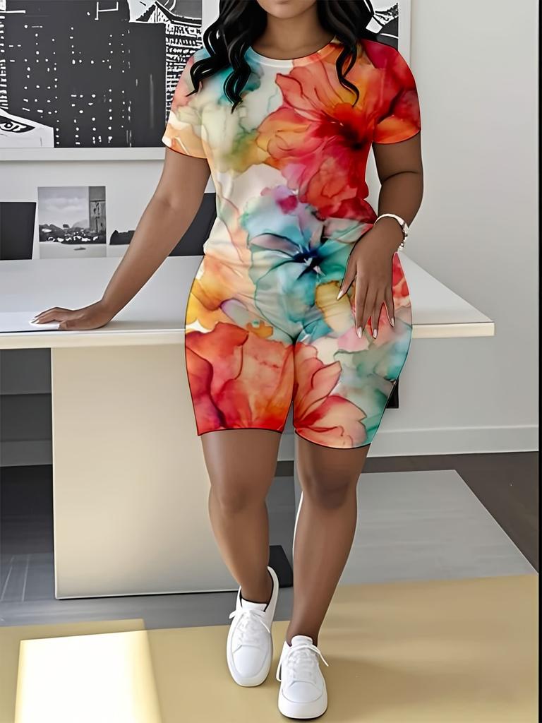 Abstract code European and American women's clothing butterfly printing T-shirt shorts set sports suit