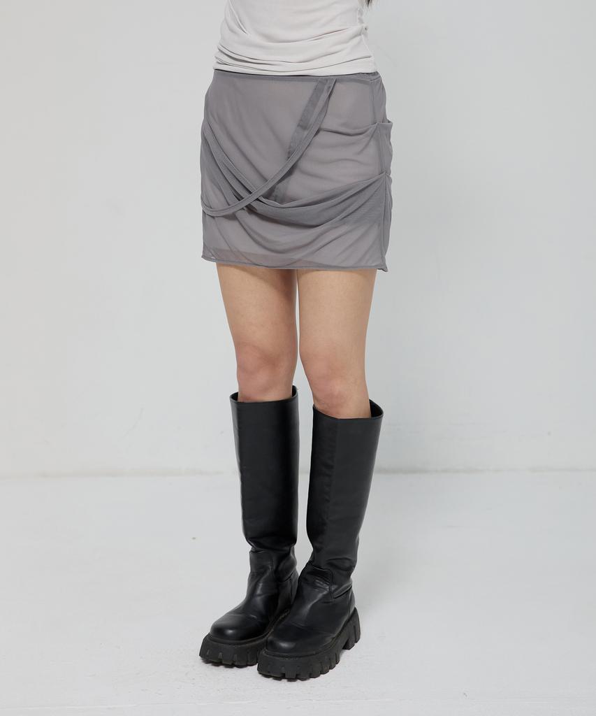Peulleeoeob Draped Mesh Layered Mini Skirt (Fl-265_Gray)