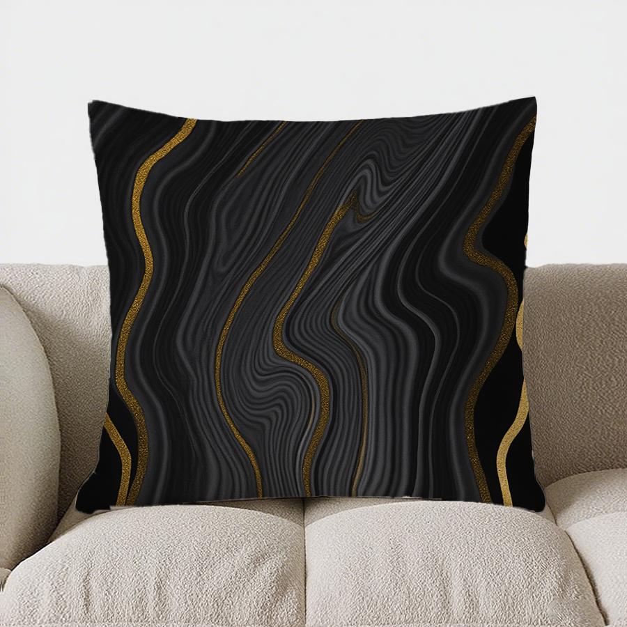 Home Decor Black &amp; Gold Marbled Pattern Throw Pillow Pattern Cushion Cover Suitable For Sofa Bedroom Car Pillow Cover