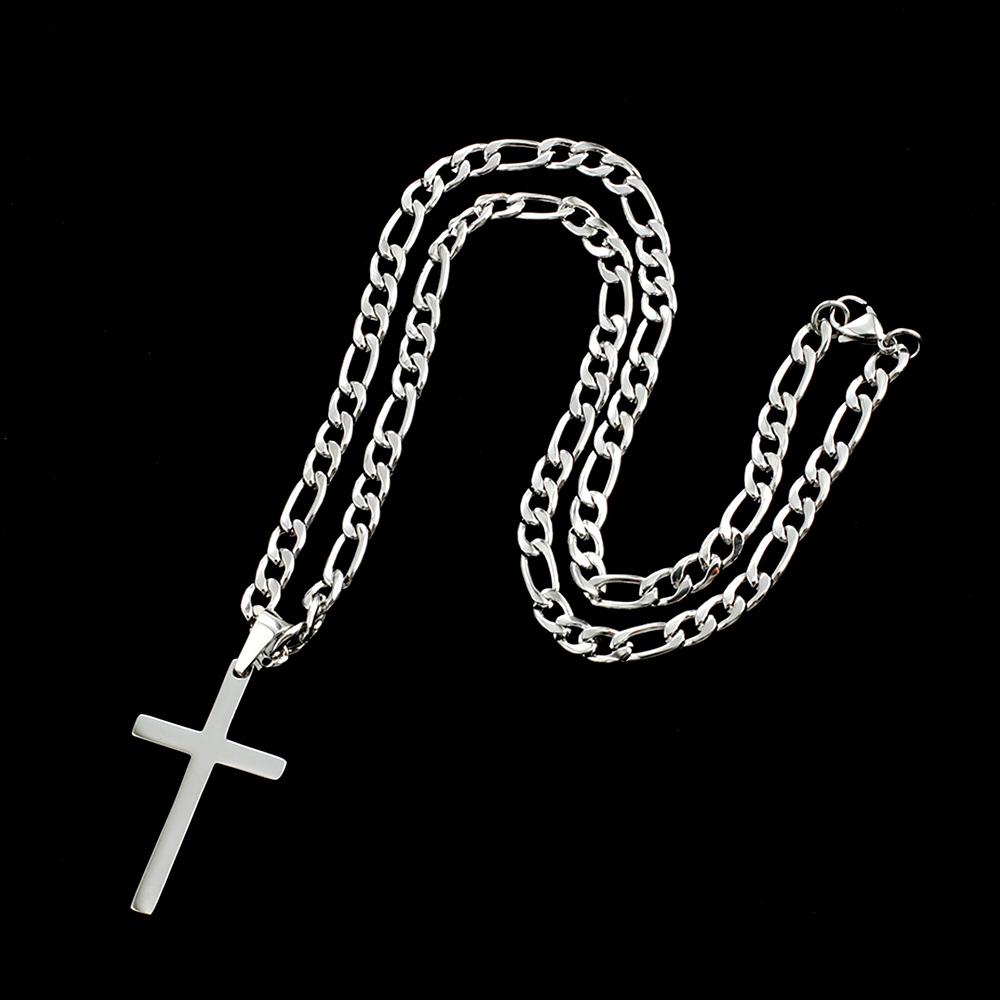316L Stainless Steel Figaro Chain Necklace for Men Women Gold/ Silver Color Cross Pendant Waterproof Necklaces Fashion Jewelry
