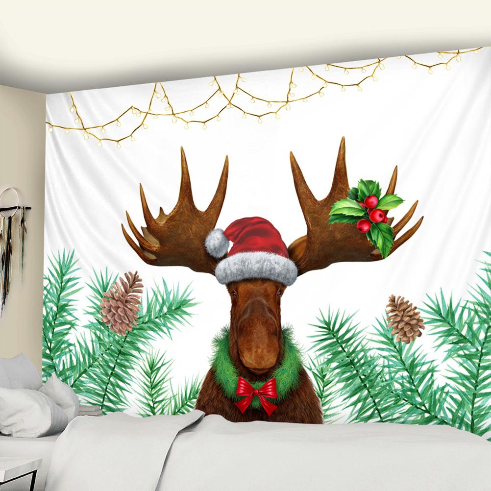 Christmas Woods Tapestry Wall Hanging Holiday Gift New Year Elk Snow Scene Psychedelic Witchcraft Home Decor