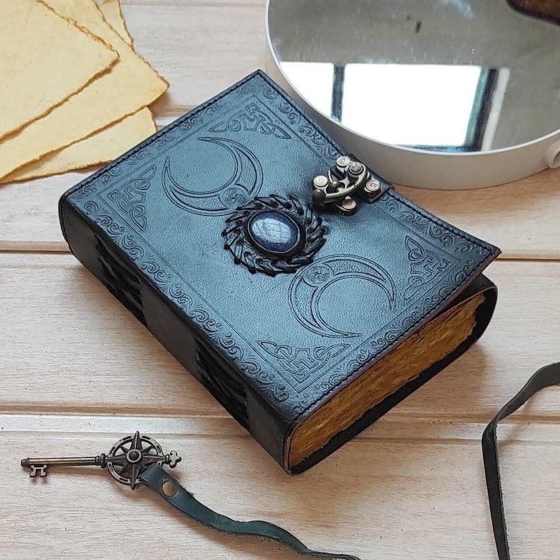 Triple Moon Goddess Leather Journal: Medieval Grimoire Gift