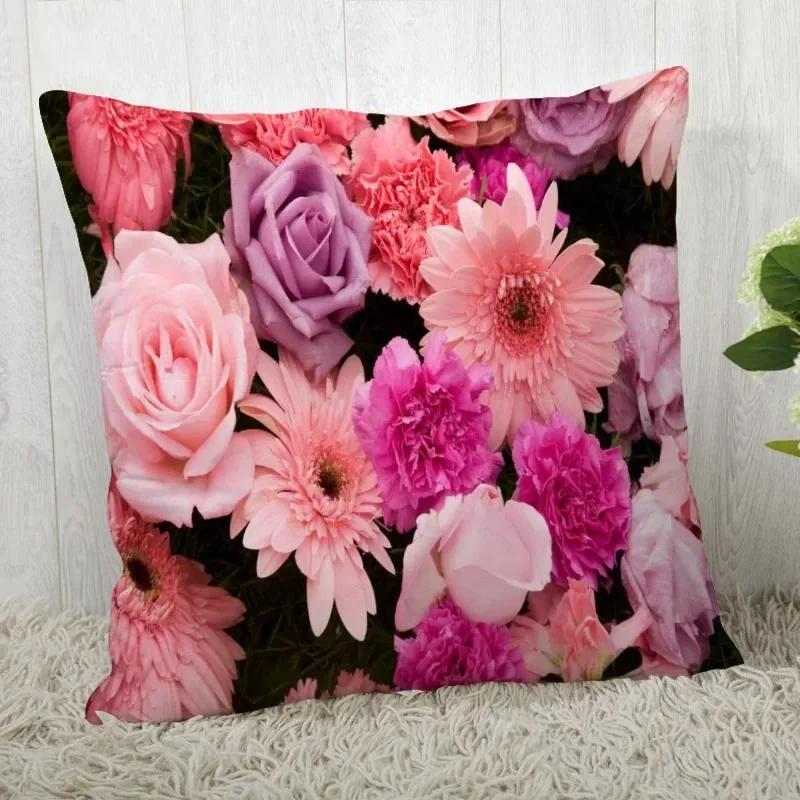 Luxury Home Decor Pillow Cover Living Room Sofa Cushion Cover Red Rose Pattern Cushion Cover