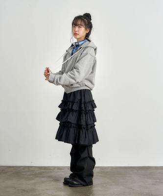 Kijiko Ke702-Frill Cancan Midi Skirt Black