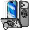 Coque Support - BOOLING - pour iPhone 17 Pro Max - Hybride avec Anneau Magnétique - Noir - 2 Verres Trempés