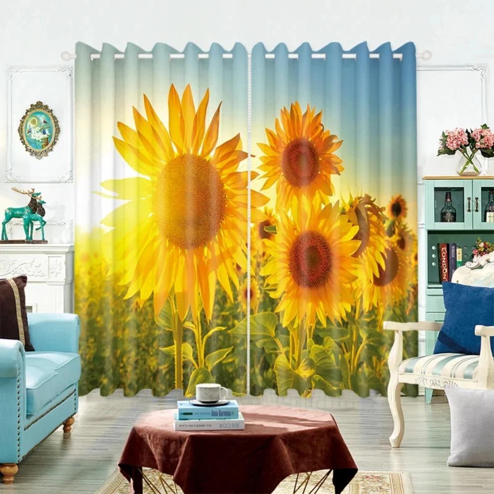 Modern High Shading Curtain Sunflower Landscape Painting Boys Children Room Bedroom Living Room Floating Window Blackout Drape