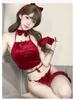 Mi Lian Cute Cat Girl Lingerie: Velvet Suspender Maid Costume