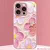 Artistic Pink Floral Pattern Metallic Paint Glass Hard Phone Case For iPhone 17 16 15 14 13 12 11 Pro Max Plus 17 Air 16E Cover