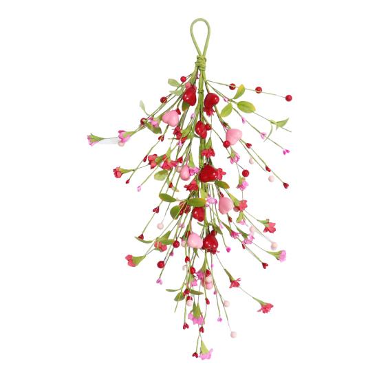 Valentines Day Heart Teardrop Swag for Front Door Artificial Red Pink Heart Shaped Berries Swag Wreath for Wedding Christmas Party Garden Patio