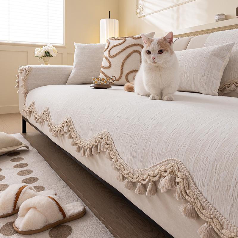 New Sofa Cushion, Universal In All Seasons, Washable Non-Slip Seat Cushion Chenier Straight Row Sofa Cover Cover Cloth Towel