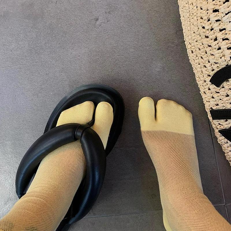 Women Breathable Solid Color Candy Color Mesh Socks Cotton Two-Toed Split Toe Soft Comfortable