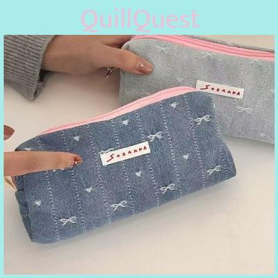 Denim Pencil Case For Students With Polyester Fabric And Cute Design For Middle School Girls