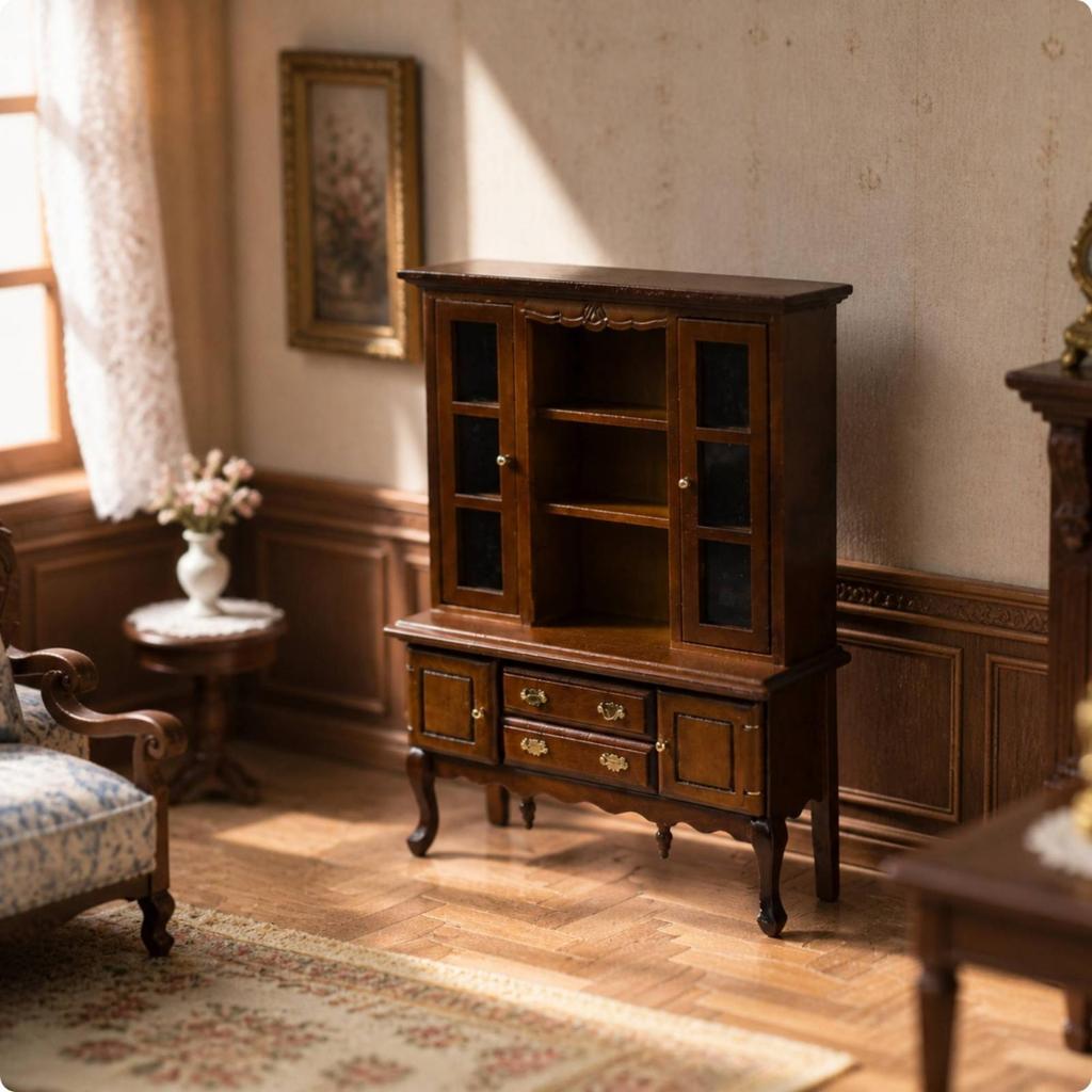Versatile 1:12 Scale Wooden Display Cabinet Functional Miniature Cupboard Sturdy
