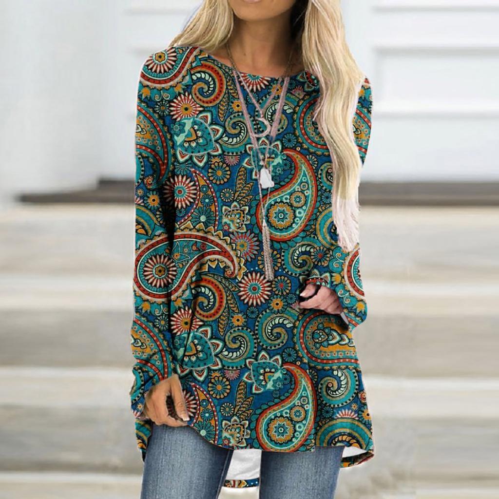 Paisley Pattern T-Shirts Boho 3D Print Women Fashion Streetwear Long Sleeve T Shirt Oversized Tunic Tees Tops Female Clothing