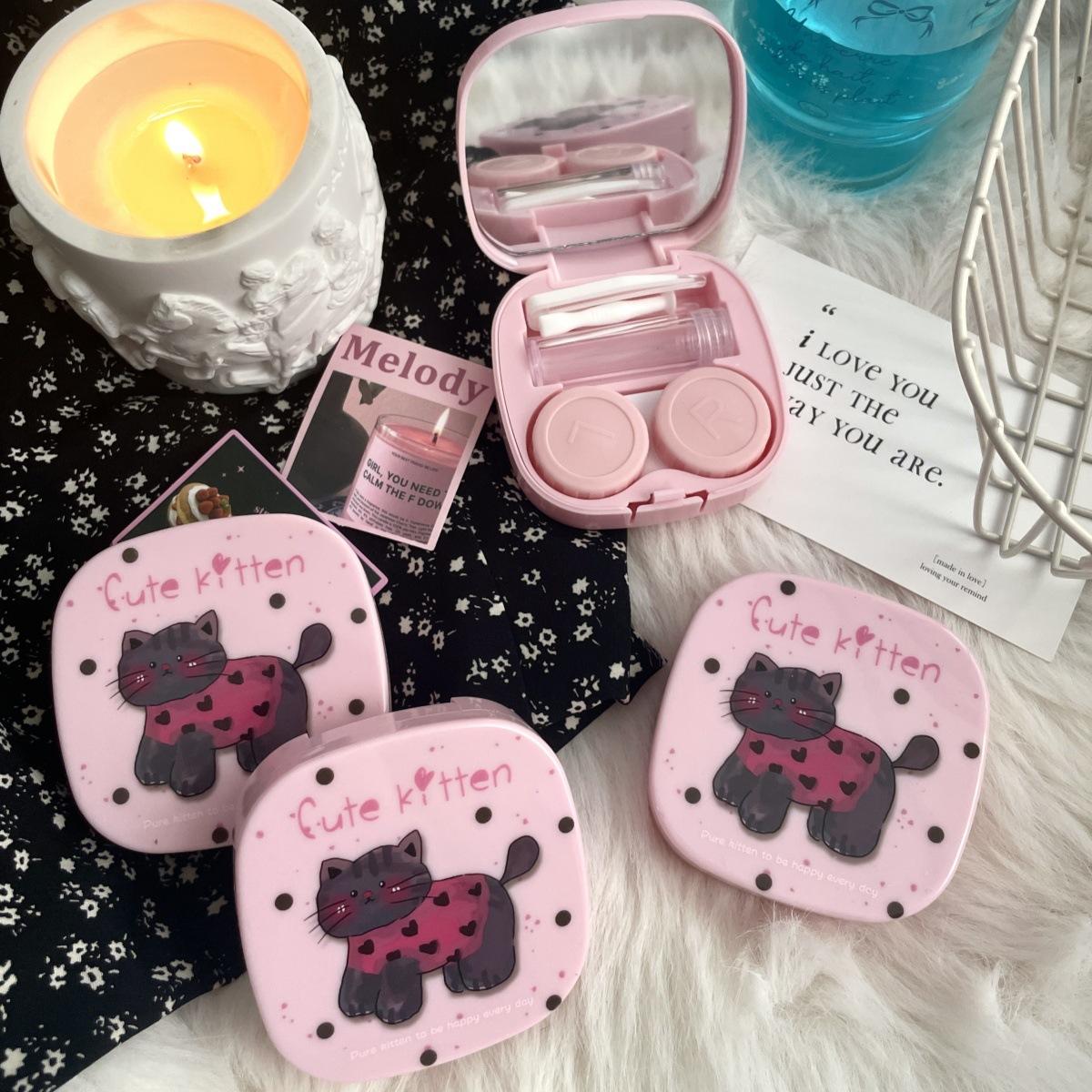 

Cute Cat Graffiti Contact Lens Box Companion Box Care Contact Lens Case Portable Contact Lenses Case with Mirror and Tweezers