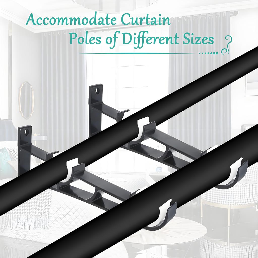 Heavy-Duty Double Curtain Rod Brackets, 2-Pack Aluminum Alloy Wall Mount Holders for Layered Drapes - Easy Installation