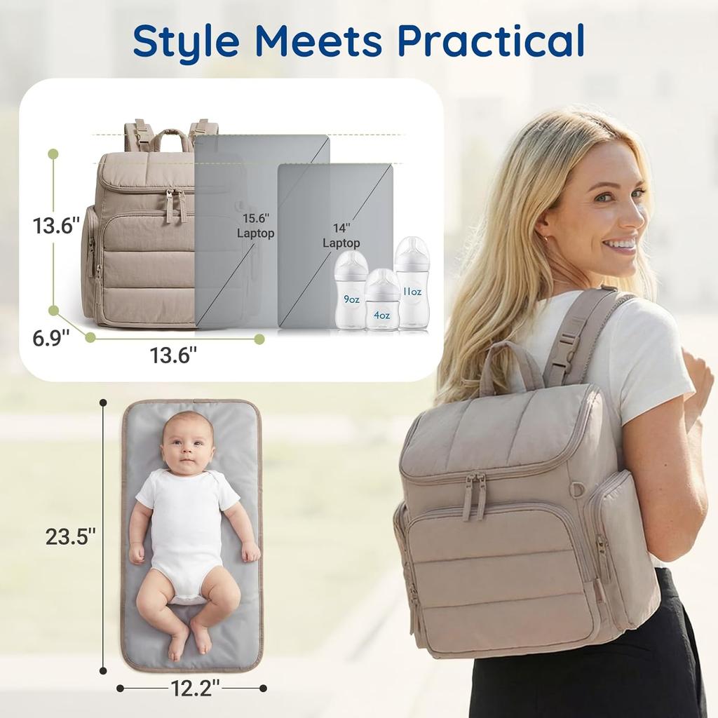 Diaper Bag Backpack, Baby Bag with Waterproof Changing Pad and Stroller Straps for Toddler, Diaper Backpack for Mom Dads with Insulated Pockets