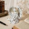 Small Angel Figurine Resin Figurine, Half Body Winged Fairy Sculpture with Gold Trim, Matte Warm White Decor Desk for Bedroom Shelf Gift Women