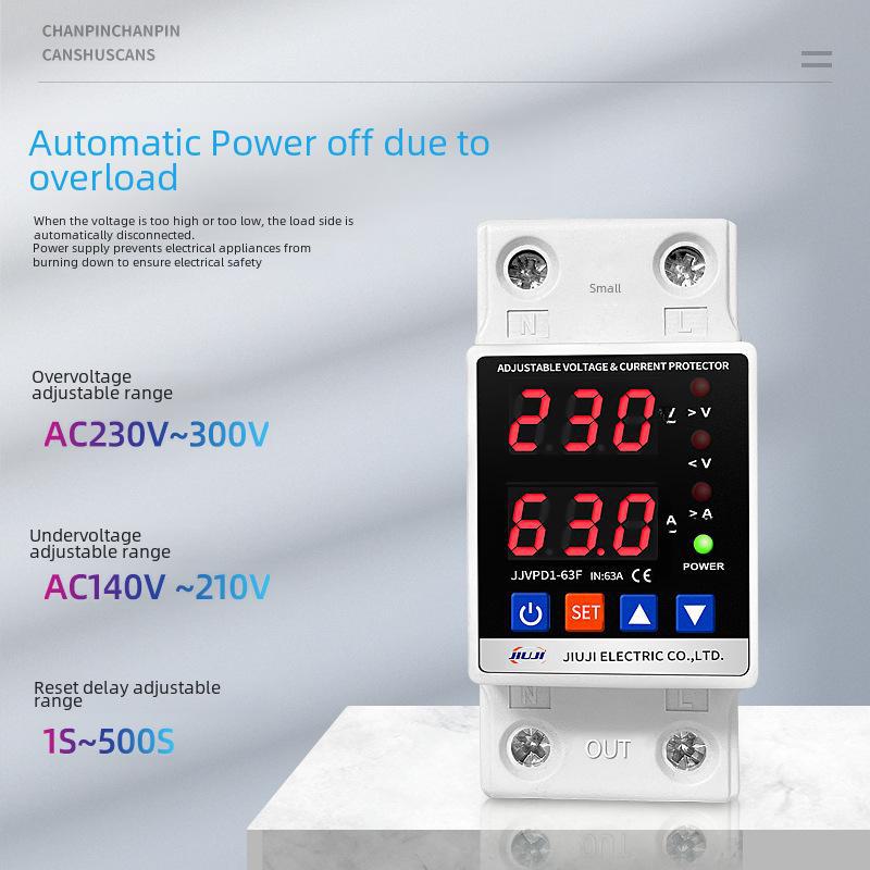 Adjustable Intelligent Dual Display Self-Resetting Voltage/Current Limiter Switch (40A/63A/80A)
