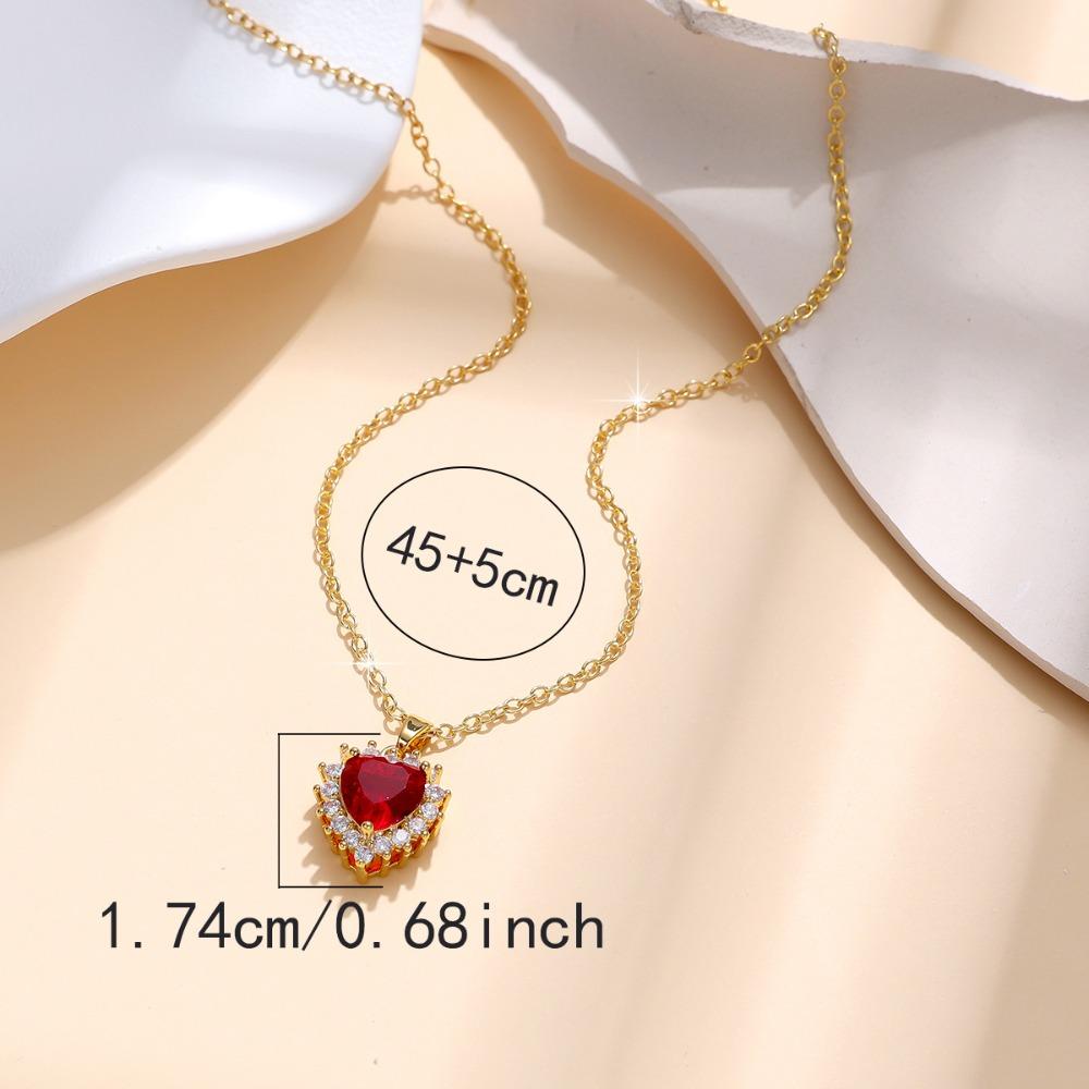 Vintage Rubin Herz Anhänger Halskette für Damen Elegante Mikro-Pavé Zirkonia Schlüsselbein Kette Mode Schmuck Geschenk