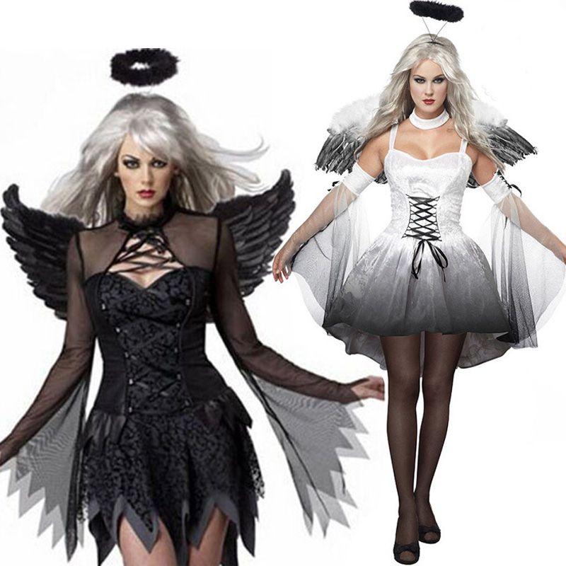 Dark Womens Halloween Angel Devil Costume Fancy Dress Ghost Bar Cosplay Party