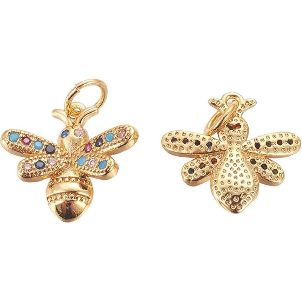 LiQunSweet 12 Pcs 6 Colors Golden Crystal Heart Charms Brass Micro Pave Cubic Zirconia CZ Stone Mini Charm Bulk for Necklace Earrings Jewelry Making