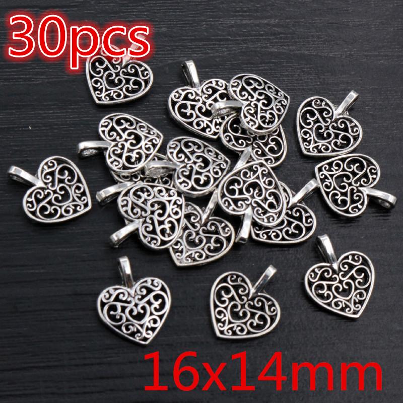 New Fashion Antique Silver Plated Bronze Heart Chrams Metal Alloy Pendant Charms for DIY Neckalce Jewelry Making Findings