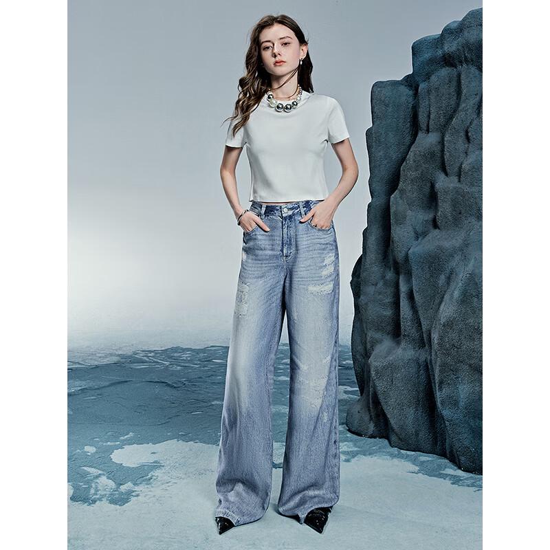 Chu Yu Women's Printed Lyocell Wide-Leg Denim Jeans