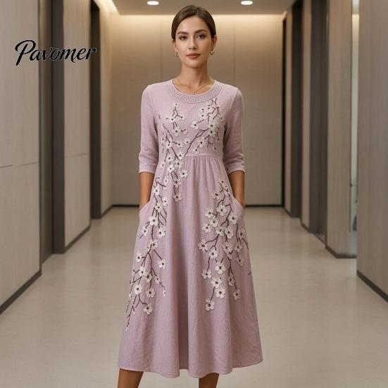 Slimming Waist Cinching Midi Dress Autumn Floral for Women, Long Sleeve Bohemian A Line Chic Dresses Shopping Dress, Vintage Waist-Cinching