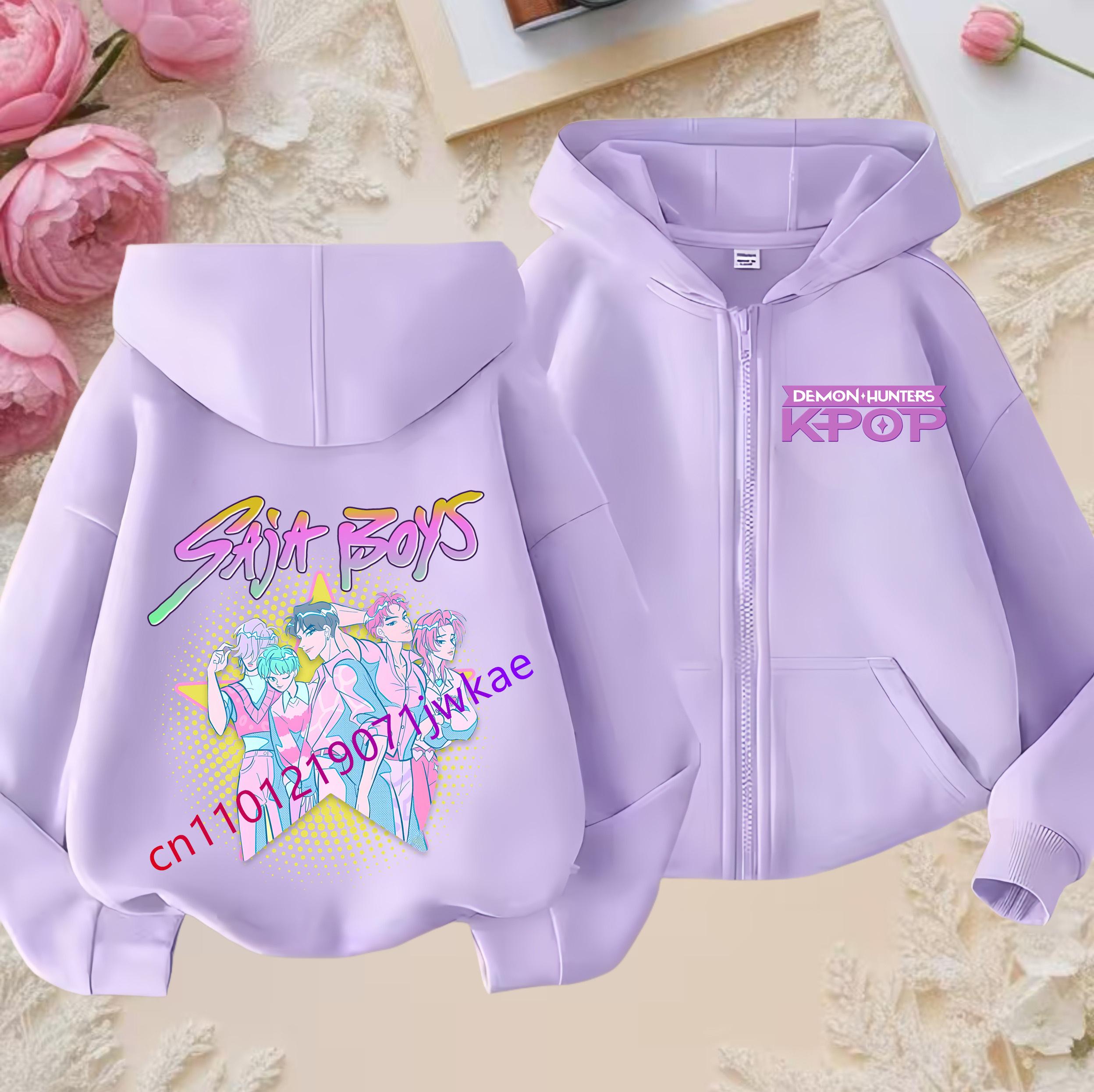 

Kid Girl Boy Sweatshirt Zipper Purple Hoody Baby Casual Tops Funny Zip Up Sweatshirts Kpop Demon Hunters Hoodie Children Clothes 160