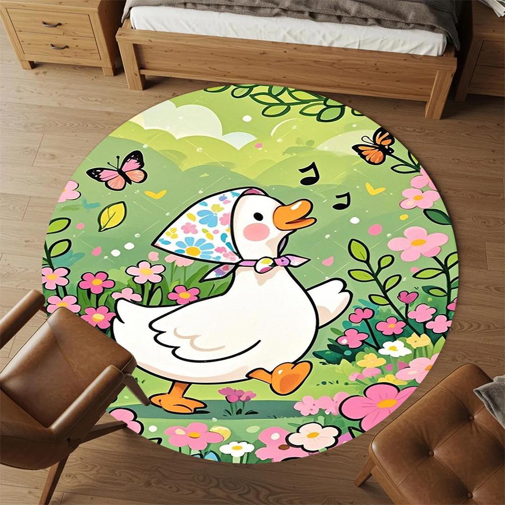 1PC Duck Garden Flowers Round Chair Mat Area Rug - Non-Slip, Floor Mat for Office, Bedroom, Home Decor Christmas Gift C0528063