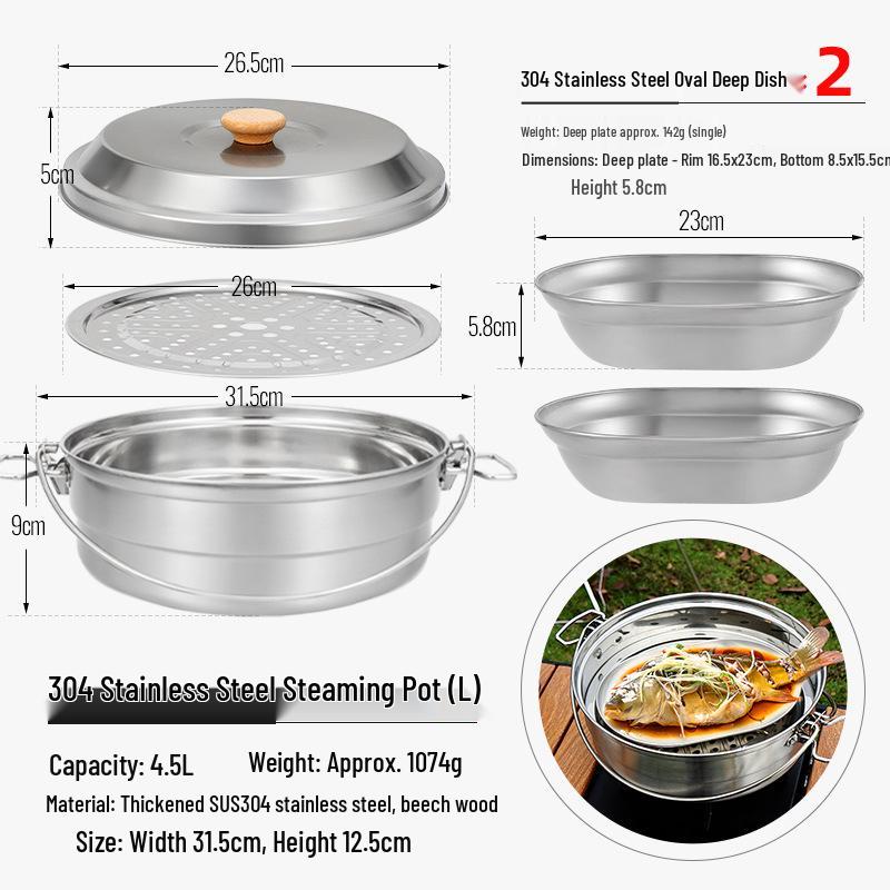 CLS 4.3L Stainless Steel Outdoor Steamer Pot - Portable for Rice, Noodles, Soup Cooking, with Steaming Basket