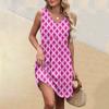 Women's Summer V-neck Casual Beach Vacation Style Vintage Print Sleeveless Splicing Dresses