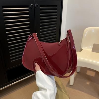 Trendy Glanzende Schoudertas Dames Patent PU Leer Handtas Eenvoudig Effen Kleur Onderarm Portemonnee