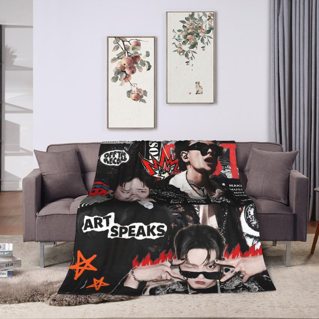 Cute Ateez Band Flannel Blanket Warm Soft Throw Blanket for Home Decor Decorative Aesthetic Bedspread Sofa Bed Cover