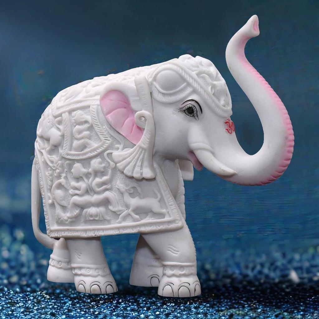 White Elephant Showpiece Big Size Marble Resin Aesthetic Statue Decorative Item for Home, 6 inch Elephant Decor for Home