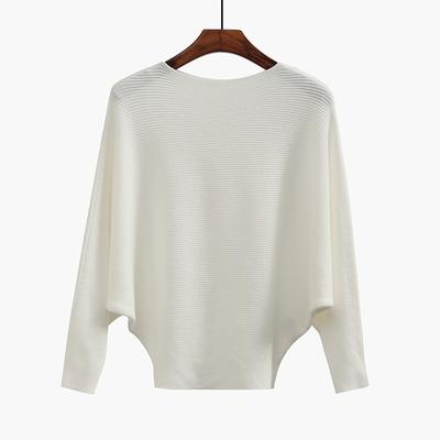 Women's Casual Fashion Knitwear One Neck Batwing Pullover Hem Elastic Soft Breathable Sweater Loose Simple Solid Comfortable Thread Knit Tops