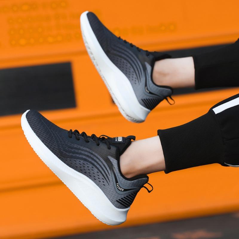 Sports shoes men's summer new flying woven surface fashionable breathable trendy shoes low-top lace-up comfortable and lightweight men's shoes